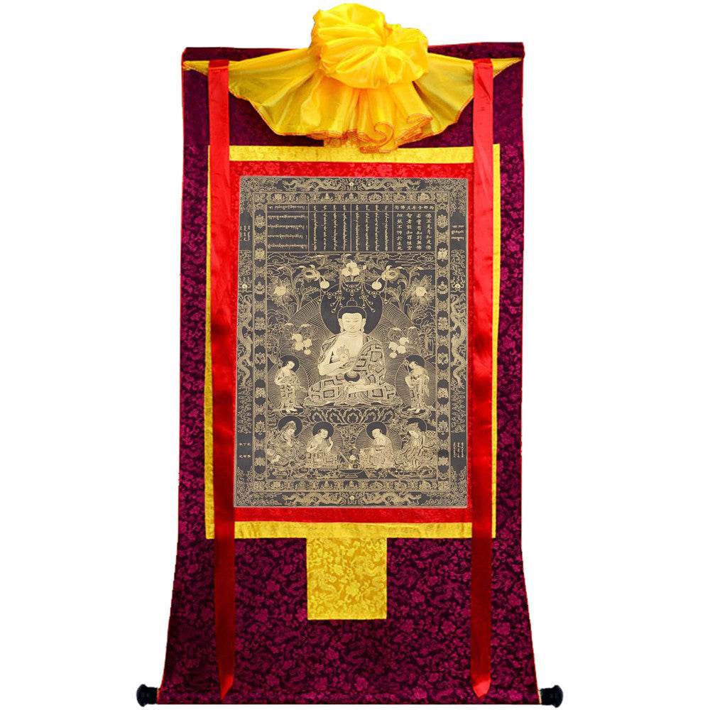 Kanakamuni Buddha - Tibetan thangka painting, view 5
