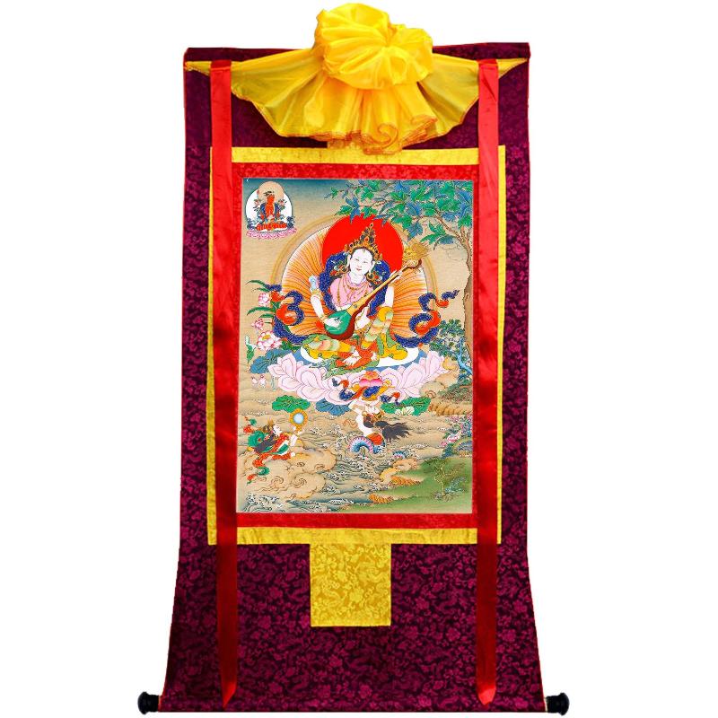 Gandhanra Tibetan Thangka Art - Sarasvati - from Kathok Monastery - Giclee Print with Mineral Pigments