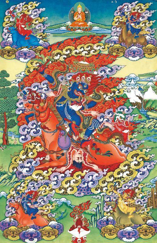 Palden Lhamo / Magzor Gyalmo / Shri Devi - Tibetan thangka painting, front view