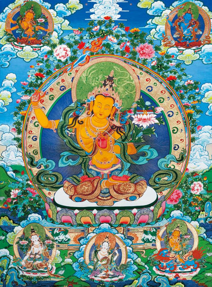 Gandhanra Tibetan Thangka Art - Manjushri - from Kathok Monastery - Giclee Print with Mineral Pigments