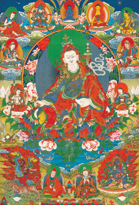 Gandhanra Tibetan Thangka Art - Eight Manifestations of Guru Rinpoche  - Padmasambhava - from Kathok Monastery - Giclee Print with Mineral Pigments