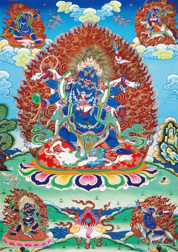 Mahakala - Tibetan thangka painting, front view