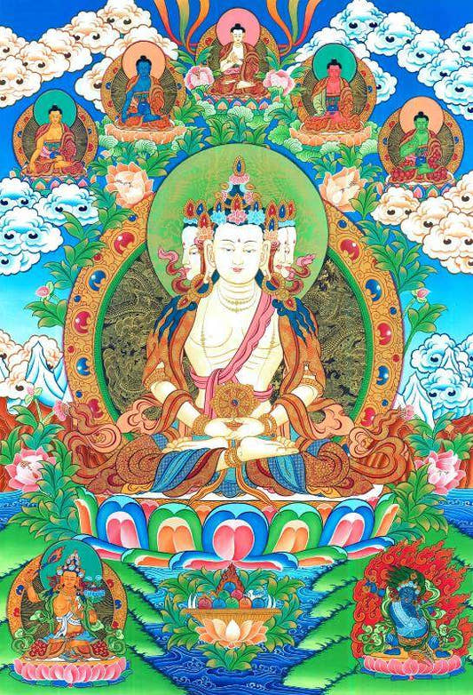 Vairocana - Mahavairocana - Tibetan thangka painting, front view