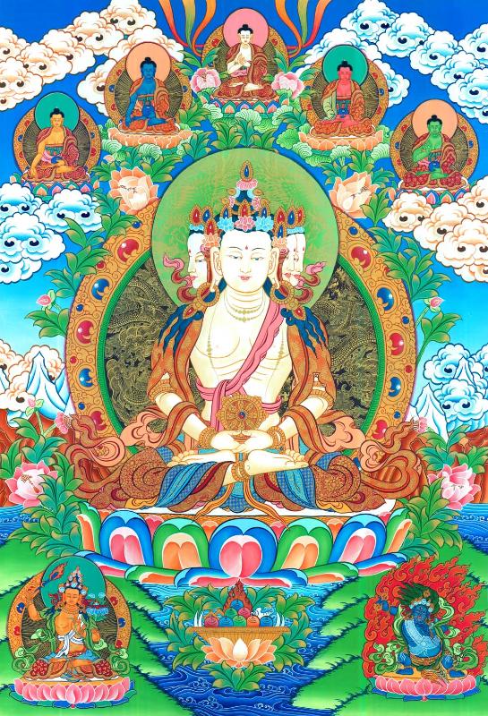 Gandhanra Tibetan Thangka Art - Vairocana - Mahavairocana - from Kathok Monastery - Giclee Print with Mineral Pigments