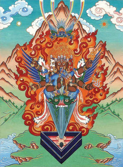 Vajrakilaya - Dorje Phurba - Tibetan thangka painting, front view