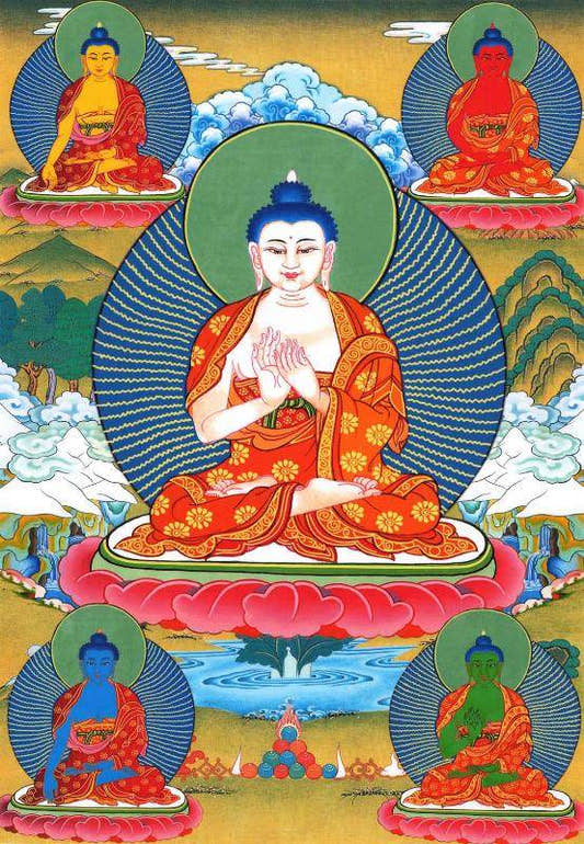 The Mandala of Five Dhyani-Buddhas of Vajradhatu - Tibetan thangka painting, front view
