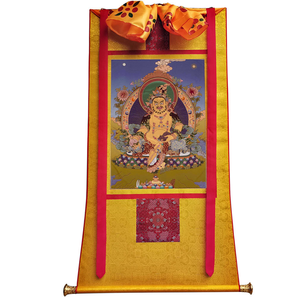 Gandhanra Handmade Thangka - Yellow Jambhala - from Kathok Monastery