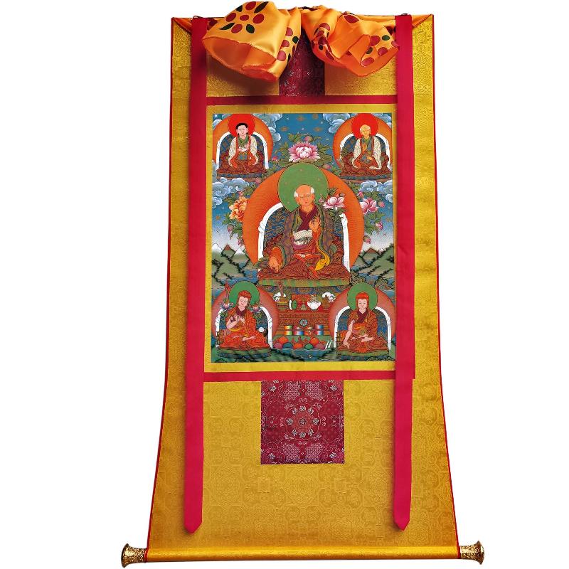 Gandhanra Tibetan Thangka Art - The Sa skya School's Five Forefathers- from Kathok Monastery - Giclee Print with Mineral Pigments