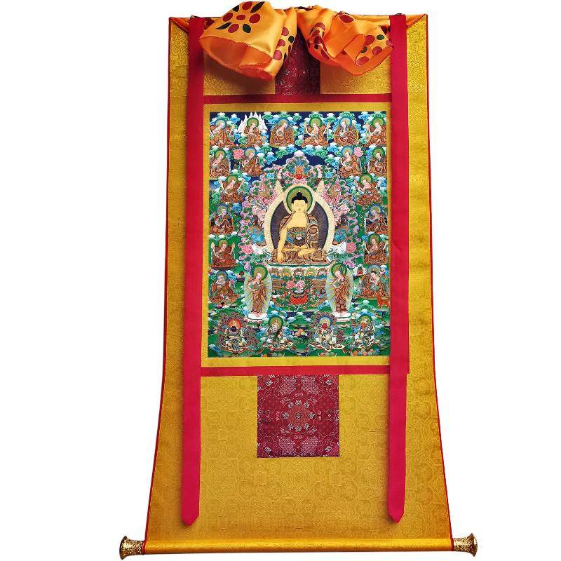 Shakyamuni and Eighteen Arhats - Tibetan thangka painting, view 6