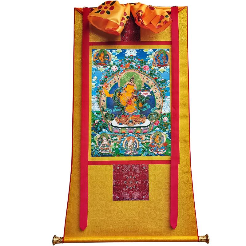 Gandhanra Tibetan Thangka Art - Manjushri - from Kathok Monastery - Giclee Print with Mineral Pigments