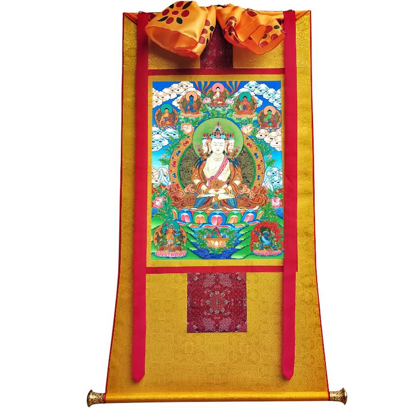 Gandhanra Tibetan Thangka Art - Vairocana - Mahavairocana - from Kathok Monastery - Giclee Print with Mineral Pigments