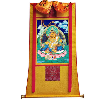 Gandhanra Handmade Thangka - Yellow Jambhala - from Kathok Monastery