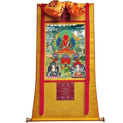 Amitayus - Three Buddhas of Longevity - Tibetan thangka painting, view 6