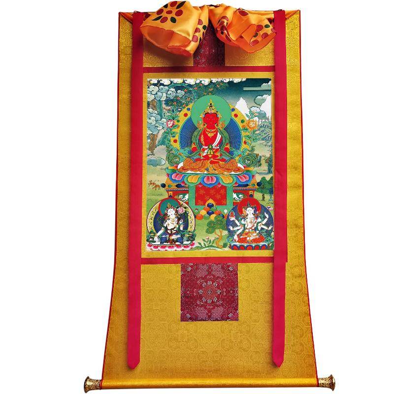 Amitayus - Three Buddhas of Longevity - Tibetan thangka painting, view 6