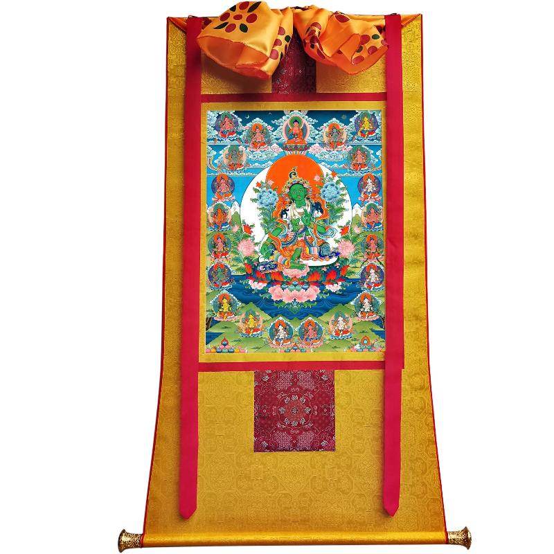 The 21 Taras - Green Tara - Tibetan thangka painting, view 6