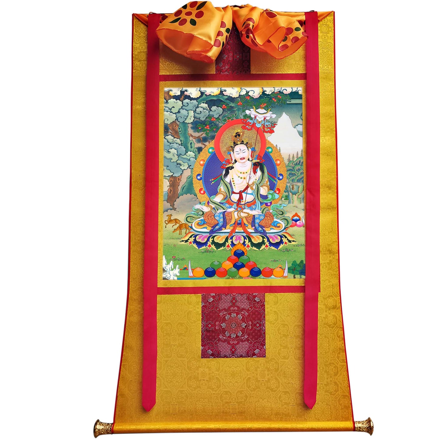 Gandhanra Tibetan Thangka Art - Usnisa Sitatapatra - Great White Parasol - from Kathok Monastery - Giclee Print with Mineral Pigments