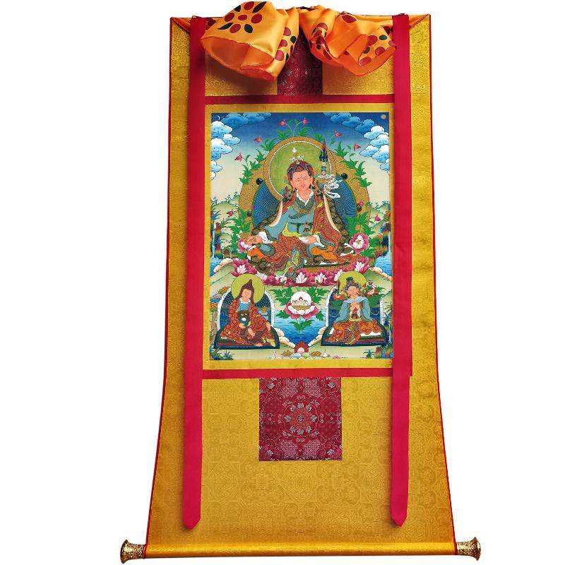 Padmasambhava - Guru Rinpoche with King Trisong Detsen & Shantarakshita - Tibetan thangka painting, view 6
