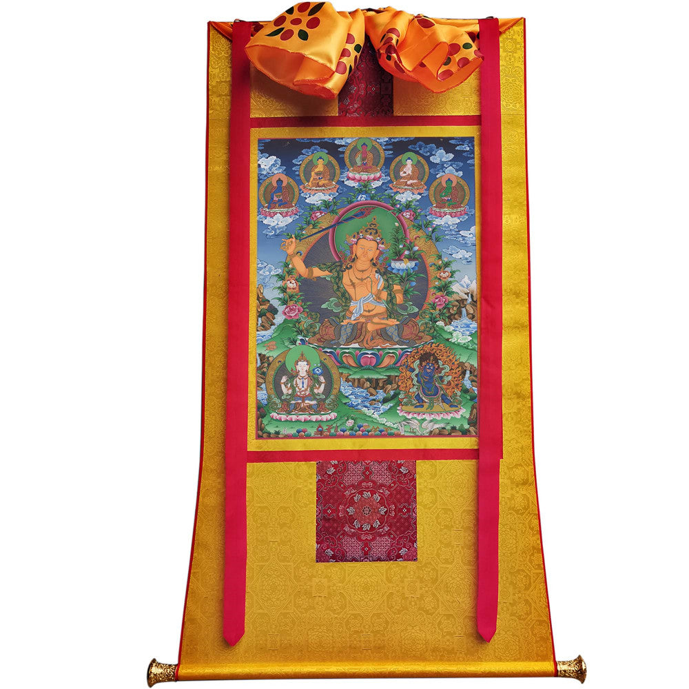 Gandhanra Tibetan Thangka Art - Manjusri - from Kathok Monastery - Giclee Print with Mineral Pigments