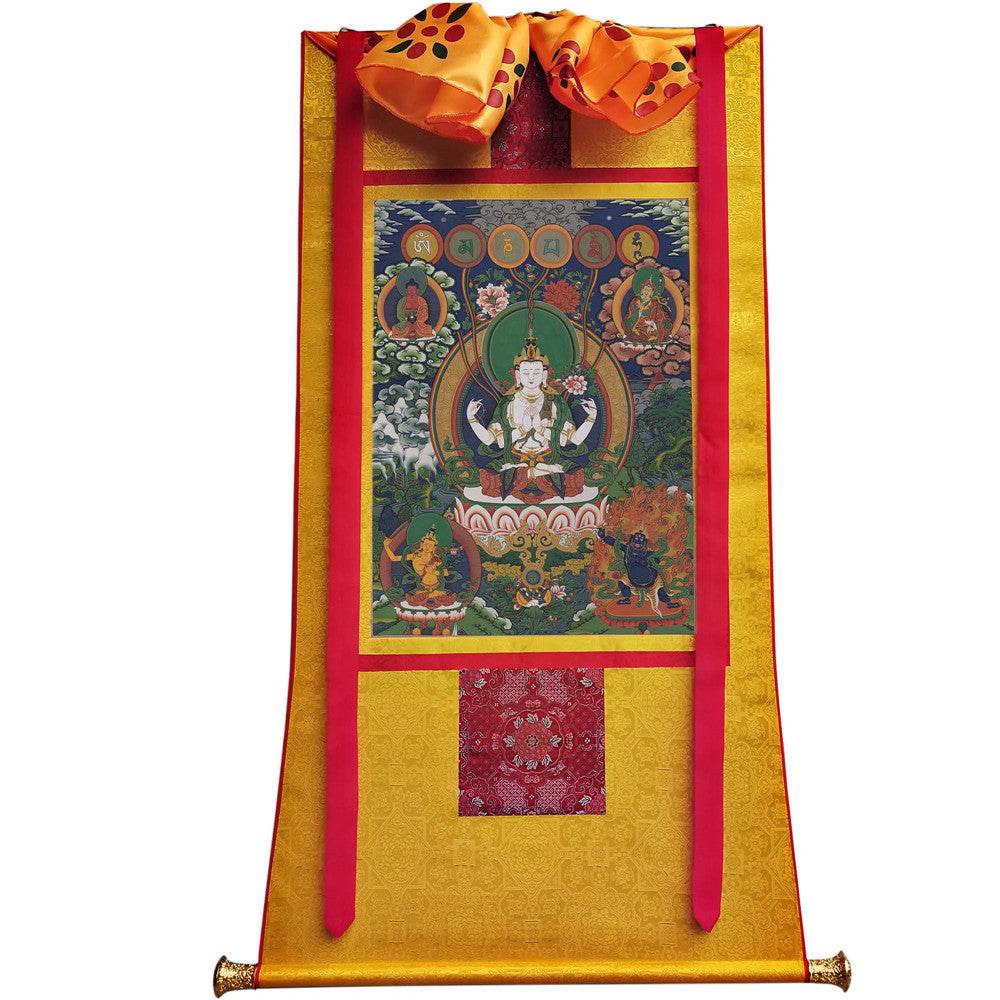 Chenrezig - Tibetan thangka painting, view 6