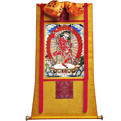 Lion-faced Dakini - Simhamukha - -Simhavaktra -Longsal Sengmar - Tibetan thangka painting, view 6