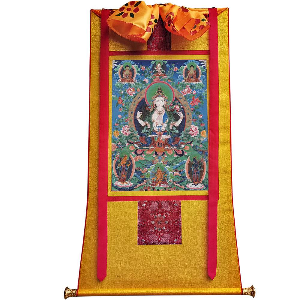Chenrezig - Tibetan thangka painting, view 6