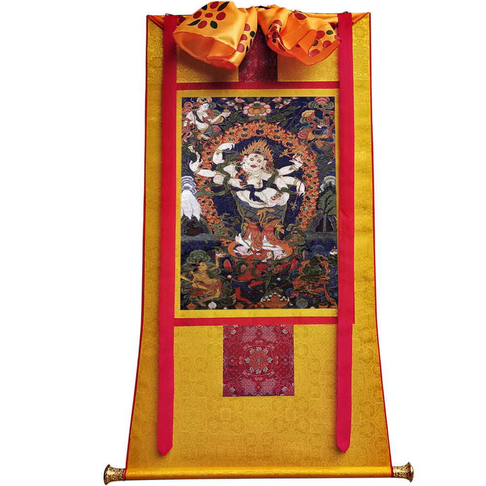 Gandhanra Tibetan Thangka Art - White Mahakala - from Kathok Monastery - Giclee Print with Mineral Pigments