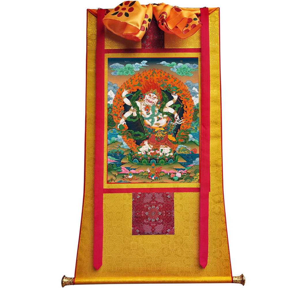 Gandhanra Hand Framed Tibetan Thangka Art,White Tara, Buddhist Tapestry,Giclee Print with Mineral Pigments,48" × 32"