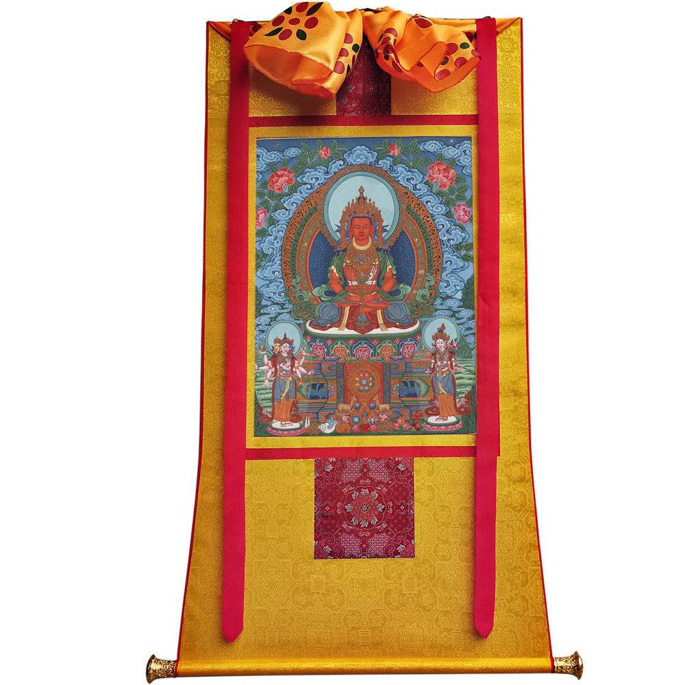 Amitayus - the Buddha of Longevity - Tibetan thangka painting, view 6