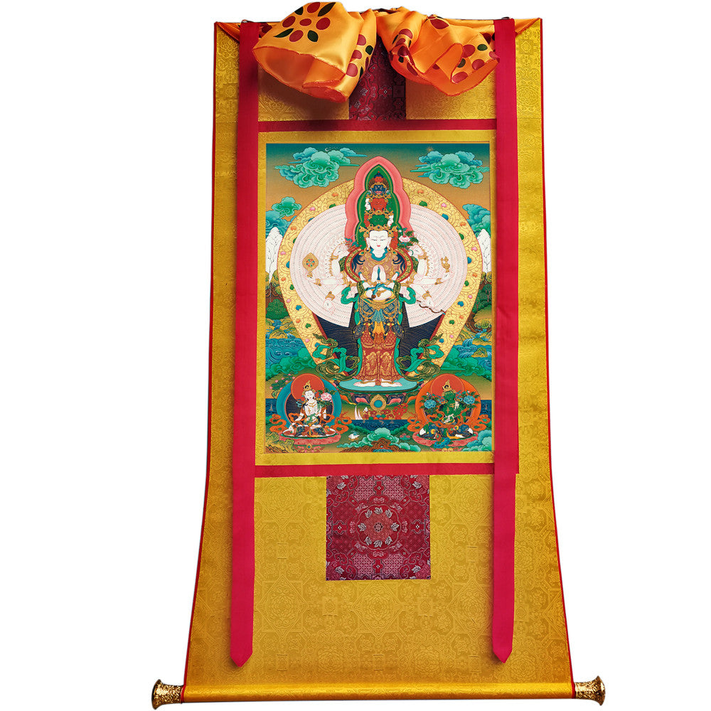 Gandhanra Tibetan Thangka Art - The Thousand-hand Avalokiteshvara - from Kathok Monastery - Giclee Print with Mineral Pigments