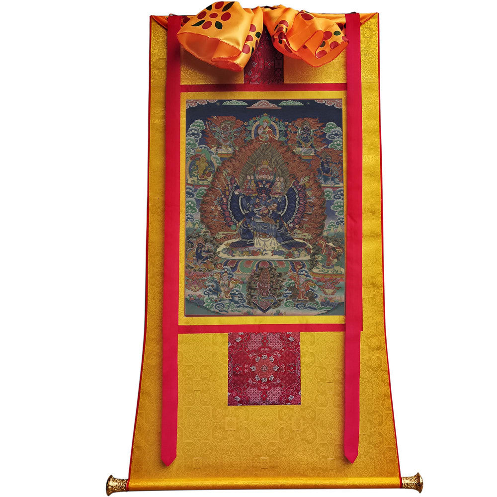 Gandhanra Tibetan Thangka Art - Vajrabhairava-Yamāntaka - from Kathok Monastery - Giclee Print with Mineral Pigments