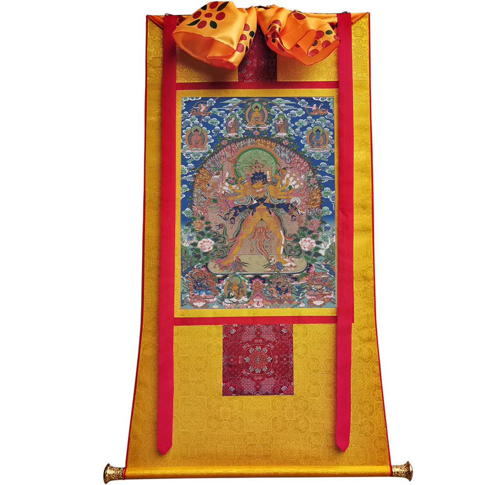 Gandhanra Tibetan Thangka Art - Vajrabhairava-Yamāntaka - from Kathok Monastery - Giclee Print with Mineral Pigments