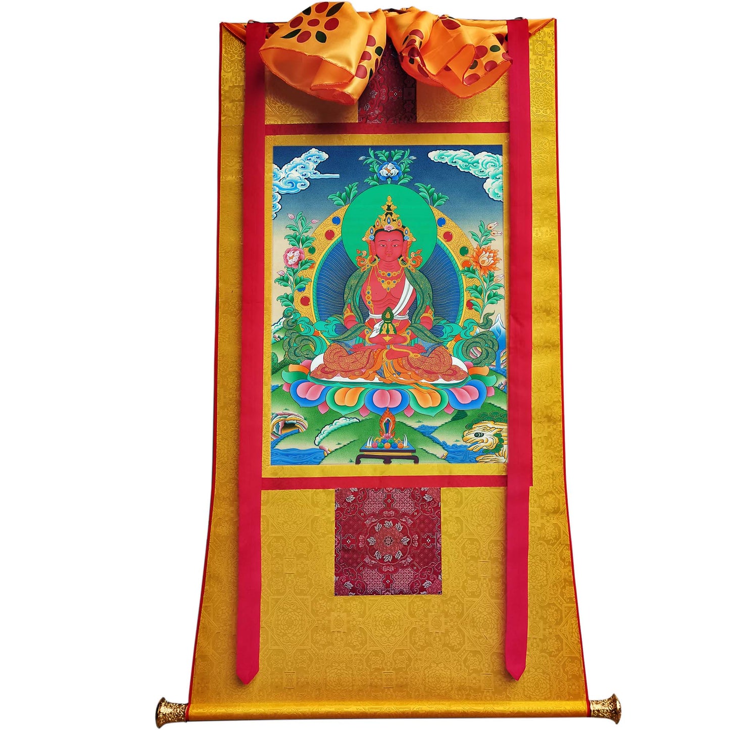 Gandhanra Tibetan Thangka Art - Amitayus - the Buddha of Longevity - from Kathok Monastery - Giclee Print with Mineral Pigments