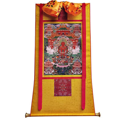 Amitayus - the Buddha of Longevity - Tibetan thangka painting, view 6