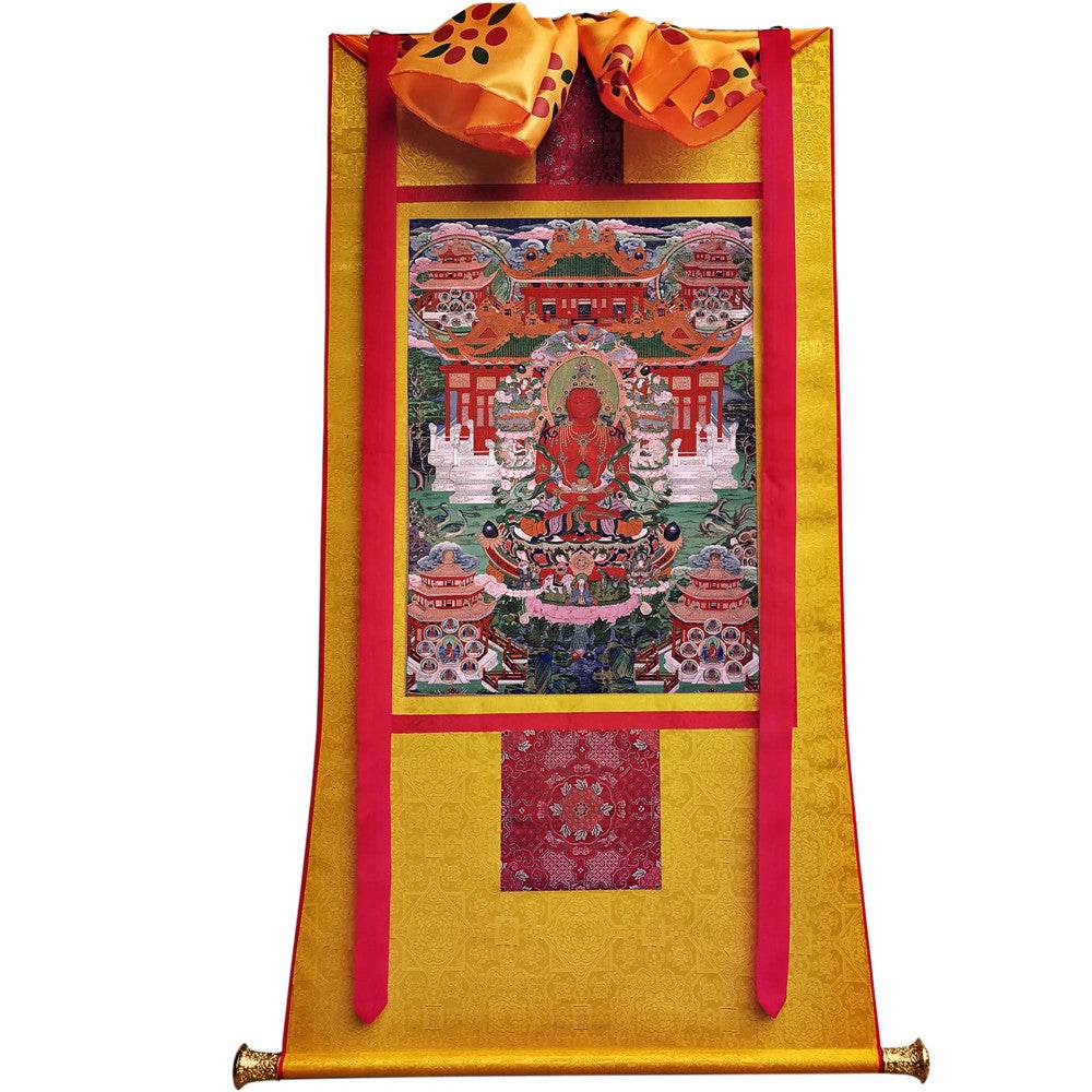 Amitayus - the Buddha of Longevity - Tibetan thangka painting, view 6