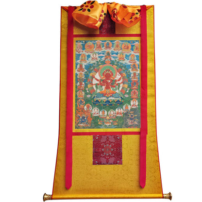 Gandhanra Hand Frame Tibetan Thangka Art,kurukulla tara-tara rakta,Jetsun Dolma, Buddhist Tapestry,Giclee Print with Mineral Pigments,48" × 32"