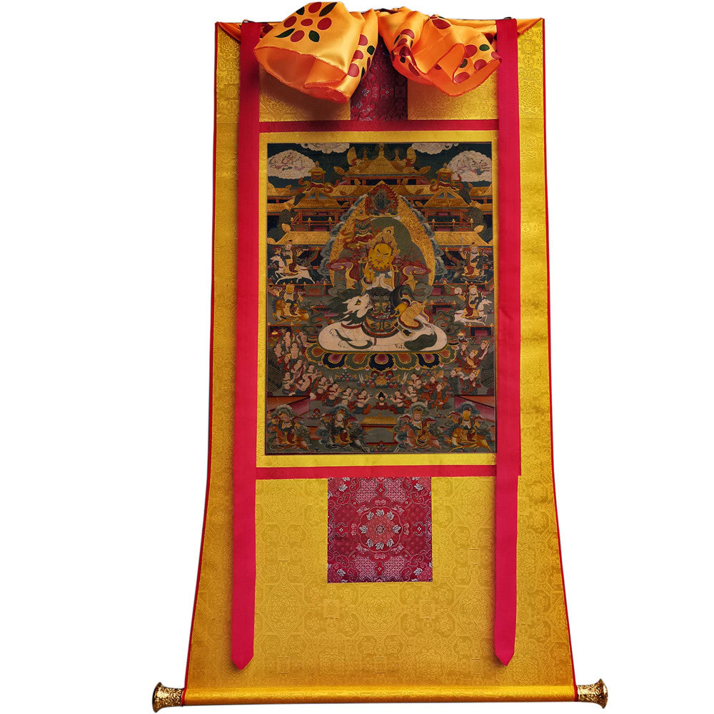 Gandhanra Handmade Thangka - Yellow Jambhala - from Kathok Monastery