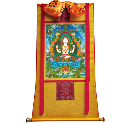 Gandhanra Tibetan Thangka Art - Chenrezig - Padmapani - from Kathok Monastery - Giclee Print with Mineral Pigments