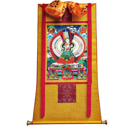 Usnisa Sitatapatra - Great White Parasol - Tibetan thangka painting, view 6