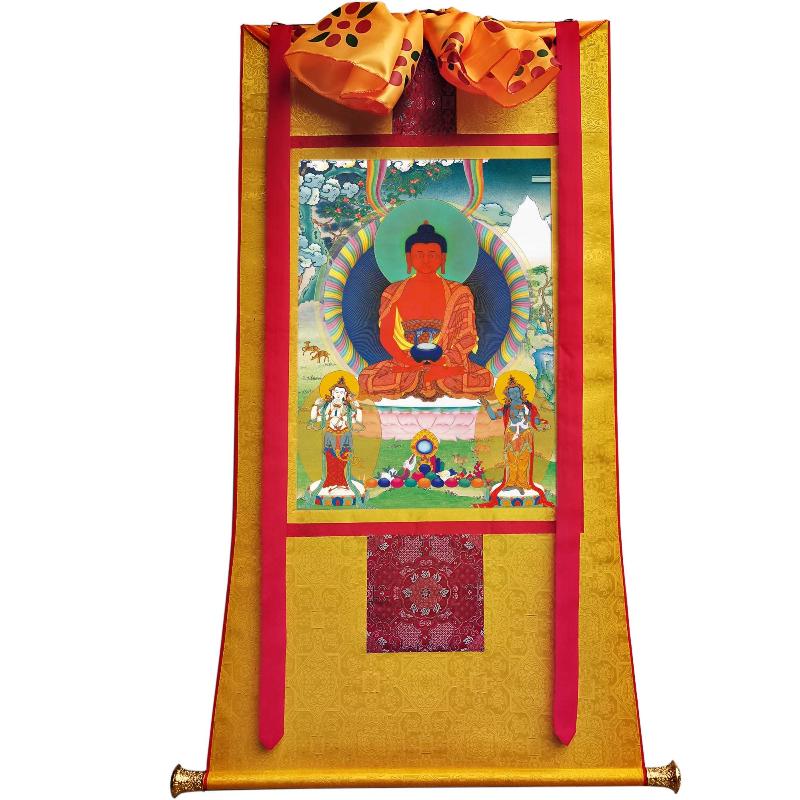 Gandhanra Tibetan Thangka Art - Amitayus - Amitabha - from Kathok Monastery - Giclee Print with Mineral Pigments