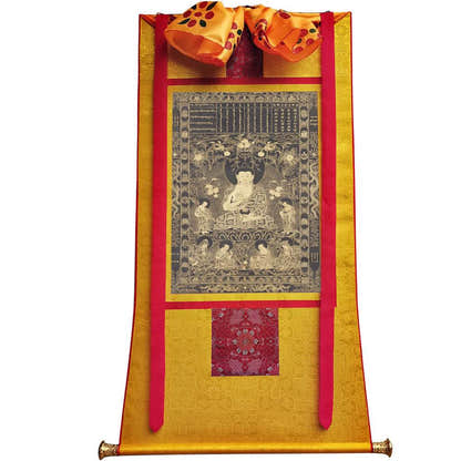 Kanakamuni Buddha - Tibetan thangka painting, view 6
