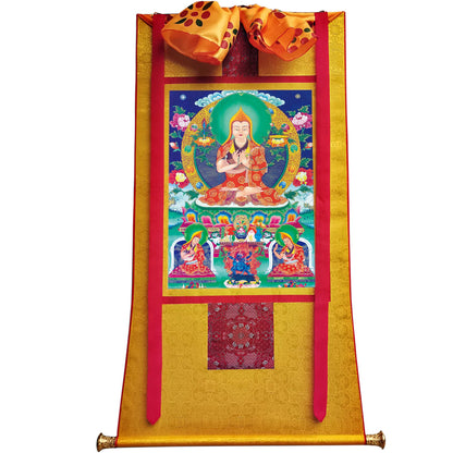 Gandhanra Tibetan Thangka Art - Tsongkhapa and His 2 Disciples - from Labrang Monastery - Giclee Print with Mineral Pigments