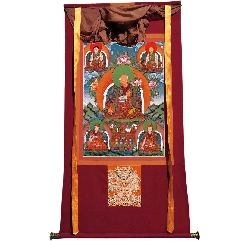 Gandhanra Tibetan Thangka Art - The Sa skya School's Five Forefathers- from Kathok Monastery - Giclee Print with Mineral Pigments