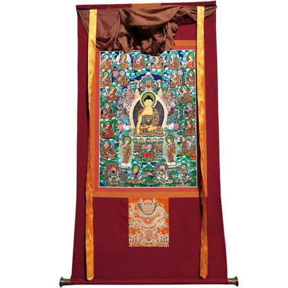 Shakyamuni and Eighteen Arhats - Tibetan thangka painting, view 7