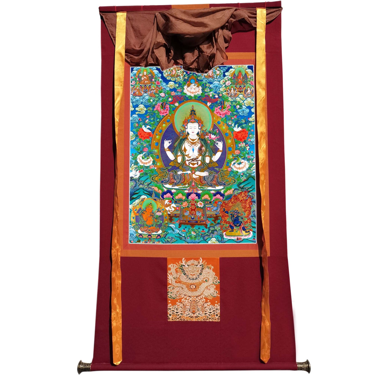 Gandhanra Tibetan Thangka Art - Chenrezig - Padmapani - from Kathok Monastery - Giclee Print with Mineral Pigments