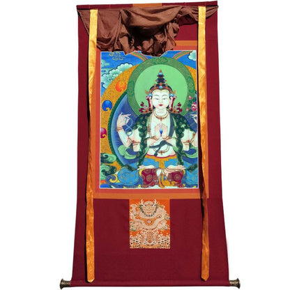 Gandhanra Tibetan Thangka Art - Chenrezig - Padmapani - from Kathok Monastery - Giclee Print with Mineral Pigments