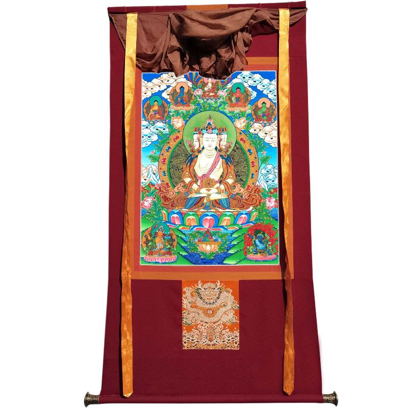 Gandhanra Tibetan Thangka Art - Vairocana - Mahavairocana - from Kathok Monastery - Giclee Print with Mineral Pigments