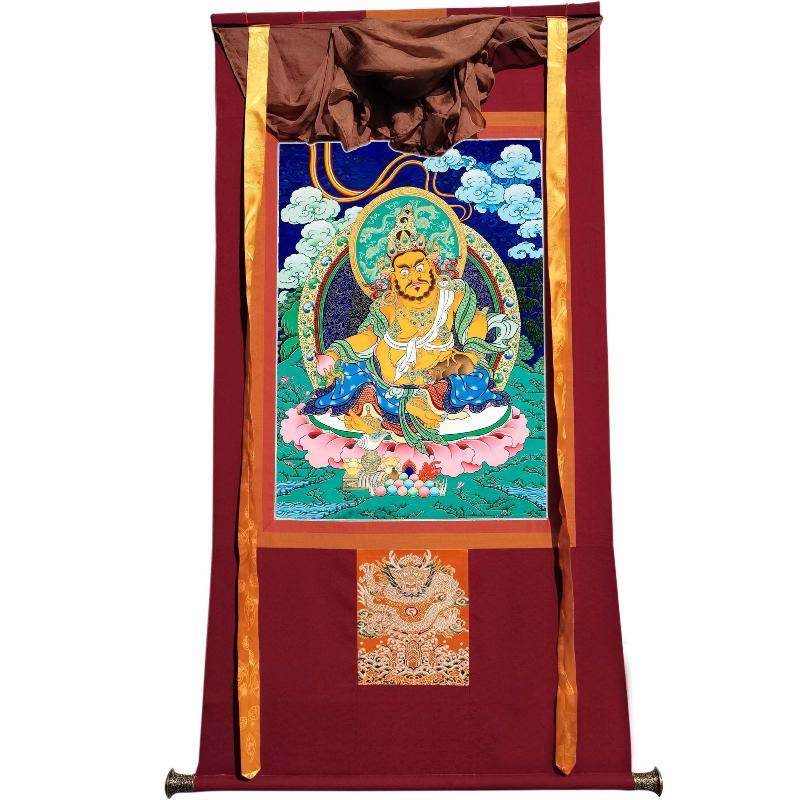 Yellow Jambhala - Tibetan thangka painting, view 7
