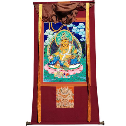 Gandhanra Handmade Thangka - Yellow Jambhala - from Kathok Monastery