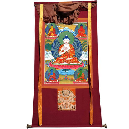 Gandhanra Tibetan Thangka Art - The Mandala of Five Dhyani-Buddhas of Vajradhatu - from Kathok Monastery - Giclee Print with Mineral Pigments