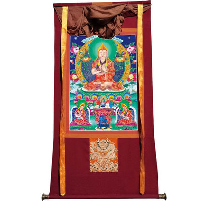 Gandhanra Tibetan Thangka Art - Tsongkhapa and His 2 Disciples - from Labrang Monastery - Giclee Print with Mineral Pigments